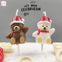 ราคา เทียนวันเกิดหมี BEAR BIRTHADAY มีสองสี ขาว น้ำตาล ใส่หมวก ตกแต่งหน้าเค้ก Happy Birthday (27474812979)
