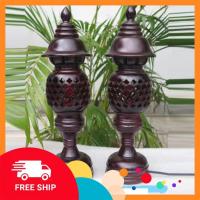 ราคา Bac Ninh Fine Arts PAIR OF WOOD HONEYCOMB LAMPS 34CM HIGH BLACK BROWN ALTAR DECORATION (42113532875)
