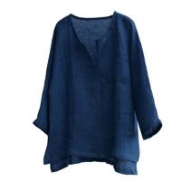 ราคา ผู้ชายเยาวชนจีนเสื้อยืดผ้าฝ้ายผ้าลินินสีทึบเสื้อผ้าหลวมสไตล์จีนคอวีเสื้อเชิ้ตแขนยาวผู้ชาย (43129967811)