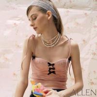 ราคา Allen-เสื้อชั้นในสตรีซาติน Slim Bowknot Front Tie Spaghetti Strap Show Navel Cropped Tops (28051070941)