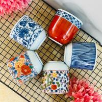 ราคา แก้วชาเซรามิก Ryuhogama kiln ลายเบญจรงค์ ขนาดเล็ก เซ็ต 5 ชิ้น มือสอง จากญี่ปุ่น (40817559933)