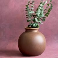 ราคา แจกันเซรามิค แจกันดอกไม้ แจกันสีน้ำตาล แจกันอ้วน แจกันทรงกลม vase vase ceramic- AT1CERAMIC (43755011107)