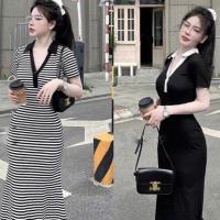 ราคา ชุดเดรสโปโลสีดําแขนสั้นสําหรับผู้หญิงคอปกชุดเดรสโปโลขายาวผู้หญิงเข้ารูปหางปลา (28750054687)