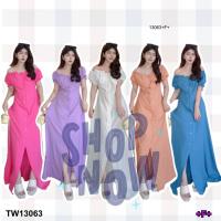 ราคา P13063 เดรสยาวกระดุมผ่าหน้า <พีแฟชั่น ส่งไว> เสื้อผ้าแฟชั่นพร้อมส่ง (13414139151)