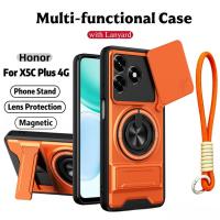 ราคา เคสโทรศัพท์มัลติฟังก์ชั่นหรูหราเหมาะสําหรับ Honor X5C Plus X6 X7 X8 X9 10A 4G Lanyard 360°ขาตั้งแหวนพร้อมปลอกกล้องแม่เหล็กติดรถยนต์กันกระแทกฝาครอบป้องกันเต็มรูปแบบ (45461818729)