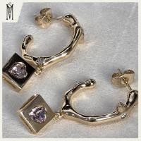 ราคา ต่างหูห่วงสีโรสโกลด์ ประดับเพชรชมพู 18K ต่างหูเงินแท้ งานพรีเมี่ยม เก๋ ต่างหูประดับเพชร MYS 0005 พร้อมส่ง (53158682475)