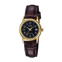 ราคา Casio Standard นาฬิกาข้อมือผู้หญิง สายหนังแท้ รุ่น LTP-V002,LTP-V002GL,LTP-V002GL-1B - สีทอง (1817507448)