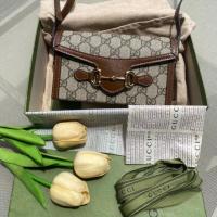 ราคา กระเป๋าสะพายใบเล็ก ผ้าใบ GG สีเบจและน้ำตาล Mini Gucci Horsebit 1955 Brown แบรนด์ Gucci (19721476204)
