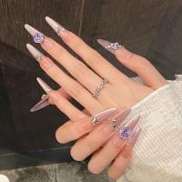ราคา เล็บปลอมสำเร็จรูปเจล เล็บปลอมเจล [เส้นด้ายเมฆ Li Wu] 4.0 Fine Dogs Hand-Weared Nails Light Luxury Gradient สีม่วง Beveled Cats Eye เล็บหักเพชร (40582286250)