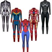ราคา LY Erhero Spiderman Iron Man Suit Cosplay Costume Women Slim Digital Print Jumpsuit Halloween Fancy (42805536488)