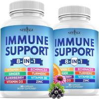 ราคา NEW AGE 8 in 1 Immune Support Booster อาหารเสริมด้วย Echinacea, Vitamin C และ Zinc 50mg, Vitamin D 5000 IU, Curcumin & Ginger, B6, Elderberry 120 Count (แพ็ค 2) (48663727671)