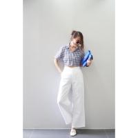 ราคา กางเกงเอวสูง ทรงขาบาน ทำจากผ้าลินินแท้100% (44280669083)