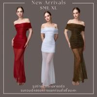 ราคา * ❥ S-XL เดรสออกงานผ้ากลิตเตอร์ สีแดง สีทอง สีขาว เดรสยาว งานป้าย LUXE ชุดงานแต่ง ชุดออกงาน ชุดราตรี (44450372138)