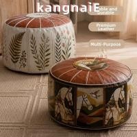 ราคา KANGNAI ผ้าคลุมเก้าอี้วางเท้า, Boho Pattern PU Leather Ottoman Pouf, Large Opening Water Resistance Filling Design Floor Seat Cushion Living Room (40782956649)