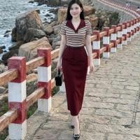 ราคา เสื้อเชิ้ตแขนสั้นผู้หญิงพร้อมกระโปรงผ้าฝ้ายโครเชต์เสื้อยาวถึงเข่ากระโปรงสตรีกระโปรงทรงตรง, Beach Outing Travel S505 (55657425528)