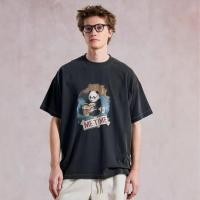 ราคา Panda print vintage washed short-sleeve men's summer loose distressed half-sleeve shirt T Shirt (56361115741)