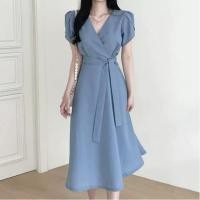 ราคา foryou สีฟ้า summer dress ทํางาน ชุดเดรส เดรสน่ารัก beach เดรสยาว ใส่พรางต้นแขน ดีมากกก (43368329989)