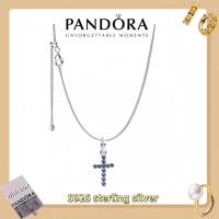 ราคา สร้อยข้อมือจี้เครื่องประดับเงินแท้ Pandora S925 (กล่องของขวัญฟรี) ชุดสร้อยคอข้ามฝากลมสีน้ําเงิน (50912349182)