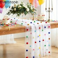 ราคา RIVERSTONE ผ้าปูโต๊ะ Pom-Poms, นักวิ่งตาราง Tulle 3D ตกแต่งตาราง ผ้าปูโต๊ะผ้ากอซแฮนด์เมดโรแมนติกวันเกิด Party (53064159445)