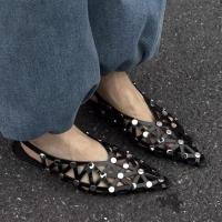 ราคา รุ่นหนังแกะ ~ Retro Split Toe รองเท้าส้นสูงผู้หญิง Commuter Slip-On ปากตื้น Classy ส้นหนาบัลเล่ต์ Mary Jane รองเท้า (48361089371)