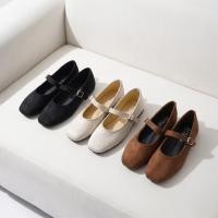 ราคา รองเท้าแมรี่เจนหนังกลับ ทรงหัวเหลี่ยมมน รองเท้าคัทชูหัวตัดผู้หญิง สไตล์เกาหลีมีสายรัด ไซส์ 36-40 (55864554222)