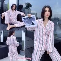 ราคา ชุดนอนผ้าซาตินลายทาง แขนยาวขายาว ‍♀️เซ็ท 2 ชิ้น (2733074448)