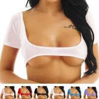 ราคา SWTDRMWomens สําหรับ Soft Mesh See Through Crop Top Sheer เปิดหน้าอกแขนสั้นเสื้อยืด (55064889844)