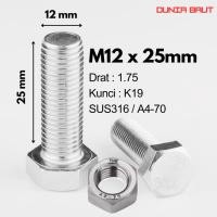 ราคา SS316 กลอนหกเหลี่ยมสแตนเลส M12X25 - กลอนหกเหลี่ยม 12X25 / M12 X 25 / 12 X 25 SUS316 / A4-70 ด้ายเต็ม (57814938618)