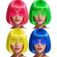 ราคา วิกผมบ๊อบสีพร้อมแว่นกันแดดหัวใจและหมวกคลุมผม- 4 ชุด | สีชมพูสีฟ้าสีเหลืองสีเขียวสั้นนีออนบ๊อบวิกผมกับเรียบที่มีสีสันตลกผมสําหรับผู้หญิงผู้ชายเครื่องแต่งกายพรรคโปรดปราน (57711464921)