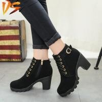 ราคา Womens Lace Up Platform Heels Side Zipper Ankle Boots (24048062081)