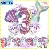 ราคา ARTEES 7 ชิ้นลูกโป่งปาร์ตี้เงือกน้อย, 32 นิ้วจํานวนเด็กวันเกิดตกแต่งบอลลูนนางเงือกชุด, ของขวัญ DIY ฟอยล์บอลลูน Mermaid Theme Party บอลลูน (44563985318)