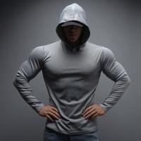 ราคา Fitness Skinny Hooded Sweatshirt Pullover Long-Sleeved Quick-Drying Stretch Muscle Men Training Soli (52361545014)