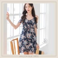 ราคา icyicy mallow navy dress เดรสสั้นเปิดไหล่ชีฟองลายดอก - สีกรมท่า DI13301 (6086825529)