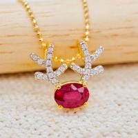 ราคา [ PCPY Jewelry ] จี้กวาง พลอยทับทิมเพชรแท้ ทองคำแท้9K (ทอง37.5%) เพชรแท้น้ำ100 เบลเยี่ยมคัต [9KPPG26] (25127876595)