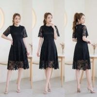 ราคา เดรสลูกไม้ แขนสั้น สวย ใส่ออกงาน เดรสลูกไม้สีดำ แดง โอรส พร้อมส่ง (54312084730)