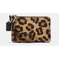 ราคา กระเป๋าคล้องมือ Coach Ocelot Print Leather Small Corner Zip Wristlet F64238 ลายเสือ สีเบจ (58036988)