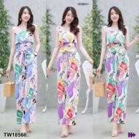 ราคา MF18566 Set 2 ชิ้น เสื้อครอปสายเดี่ยวลายใบไม้ เอวจั้มตัดต่อมีสม๊อคที่เอว + กางเกงขายาวผูกโบว์เอว มีกระเป๋าข้าง งานสุดชิ (19777370292)
