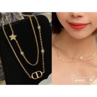 ราคา ของแท้ 100% ของแท้ใหม่ DIOR ดาว / ตัวอักษรซีดีสร้อยคอสองชั้น (47459893340)