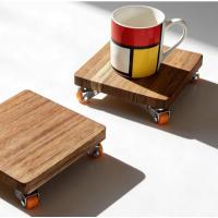 ราคา XEMO Coaster with Wheels แผ่นรองกันความร้อนไม้แท้ ดีไซน์ Industrial Dolly ย้ายได้จริง แต่งคาเฟ่/โต๊ะคอม (45407469352)