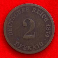 ราคา เหรียญเยอรมันสมัยจักรวรรดิเยอรมัน German Empire 2 pfennig ปี 1874 เหรียญ​ต่างประเทศ (20891835114)