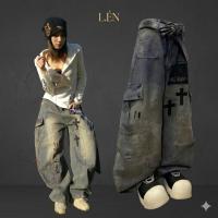 ราคา [TH10 ยาว] Y2K Baggy Gothic Cross Streetwear กางเกงยีนส์ขากว้าง Grunge สไตล์หลายกระเป๋า, กางเกงยีนส์ Cool Unisex – LEN (42129014134)
