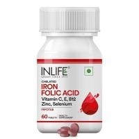ราคา INLIFE Chelated Iron Ferrous Bisglycinate Folic Acid B12 Zinc C & E Selenium Hemoglbin พอร์ตผู้หญิงผู้ชาย 60 เม็ด (แพ็ค 1) (46764835749)