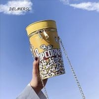 ราคา DELMERSL Popcorn กระเป๋าสะพายไหล่, กระเป๋าถังหนัง PU, กระเป๋าใส่เหรียญสไตล์เกาหลีหรูหรากระเป๋า Messenger Girls (53514747402)
