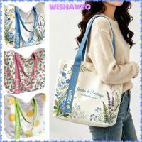 ราคา WISHAWEO Tote Bag, Canvas Open Top Single Shoulder Bag, Casual Floral & Lemon Print Large Capacity Commute Bag Women Girls (48413718568)