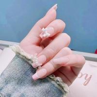 ราคา ฤดูใบไม้ร่วงฤดูหนาวสไตล์ใหม่ญี่ปุ่นเกาหลีหวานสไตล์ชาแนลสวมใส่เล็บสีชมพูลายสก๊อตมุกโบว์แต่งเล็บแพทช์เล็บปลอม (57263061757)