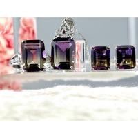 ราคา ชุดเซต อเมทรินธรรมชาติ3 ชิ้น4เม็ดโต Ametrine แหวนและ จี้ 10x14มม ต่างหู8x10มม เงินแท้ 925 (45462021869)