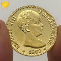 ราคา 1889 สเปน King Afonso สิบสามทองเหลืองโบราณทองเหรียญที่ระลึก 20 Pisseta เหรียญโบราณเหรียญทอง 5/10 (49263577884)