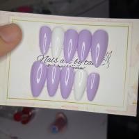 ราคา เล็บปลอมทรงแหลม สีม่วง-ขาว ฟรีกาว+ตะไบ (25829213925)