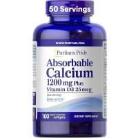 ราคา Puritans Pride Absorbable Calcium 1200 mg Plus วิตามิน D3 25mcg 1000 IU พร้อม Bone-Active™, ผลิตภัณฑ์เสริมอาหารสําหรับความแข็งแรงของกระดูก, หัวใจ, เส้นประสาท, กล้ามเนื้อ, และรองรับภูมิคุ้มกัน, 100 Rap