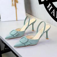 ราคา 9627-K222 รองเท้าส้นสูงสไตล์ฝรั่งเศส หัวแหลม หนังกลับ ตกแต่งหัวเข็มขัดและสายรัดด้านหลัง รองเท้าผู้หญิงทันสมัย (51415088815)